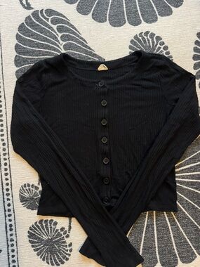 Wilfred Black Ribbed Button-Front Top